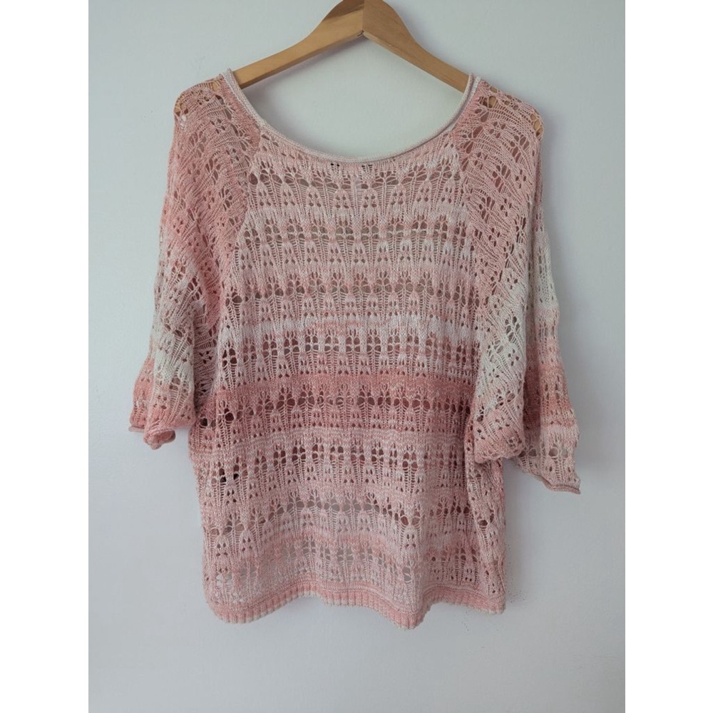 Women's Scoop Neck Open-Knit Ombre Sweater in Light Pink